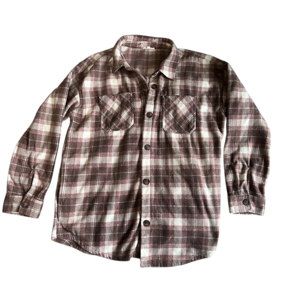 Oversized Purple Brown Plaid Button-Up shacket with pockets size large